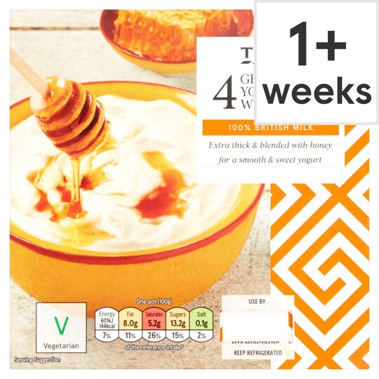 Tesco Greek Style Honey Yogurt 4 X 100G Tesco Groceries