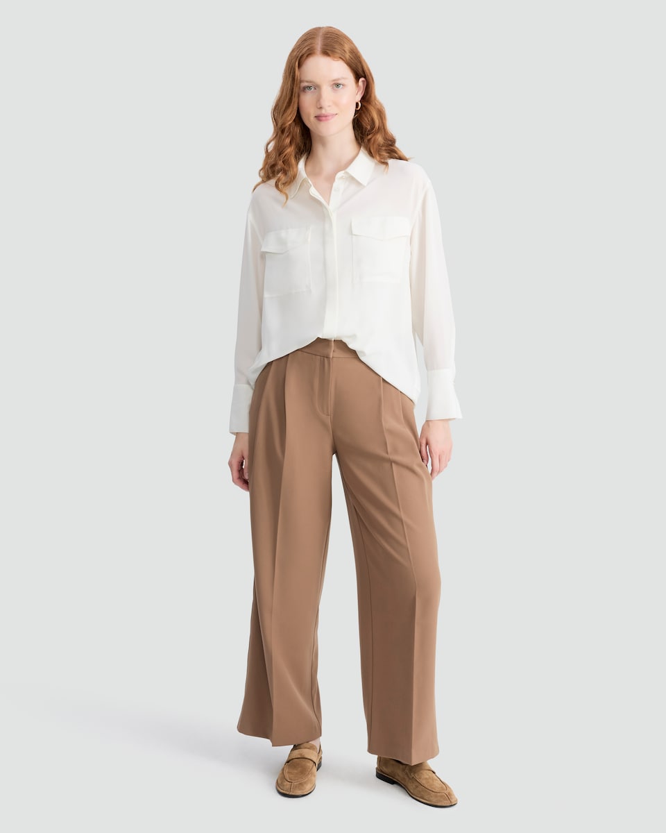 image 1 of F&F Wide Leg Side Stripe Pleated Trousers in Med Nude