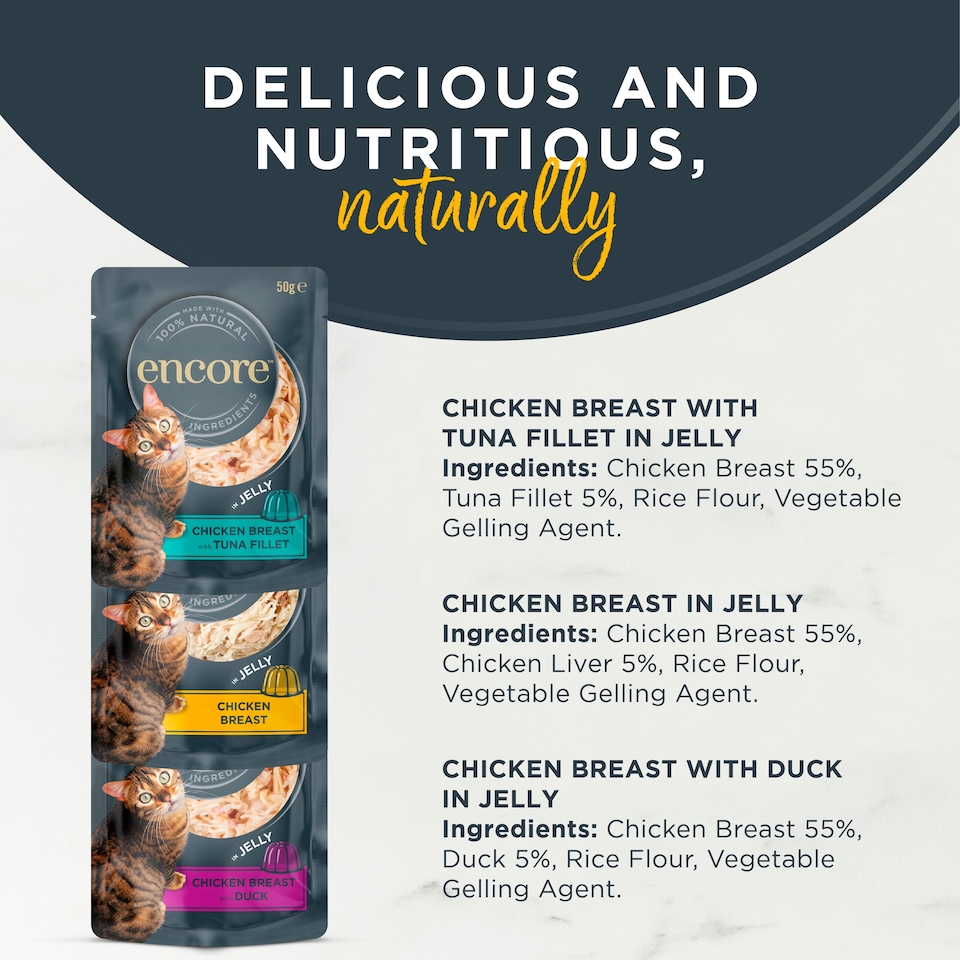 image 1 of Encore Natural Wet Cat Food Chicken Selection in Jelly Pouches 5 x 50g