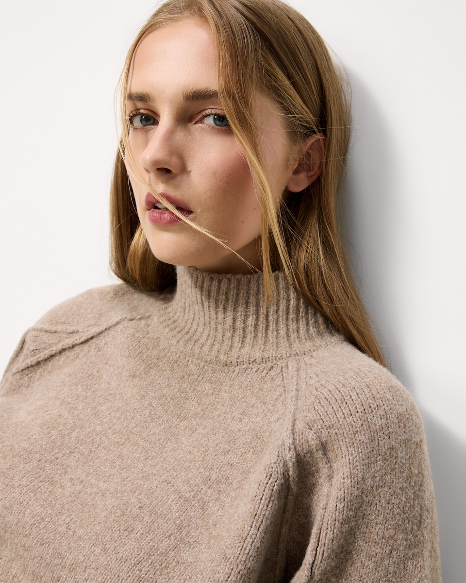 image 1 of F&F Turtle Neck Cropped Knitted Jumper in Mink