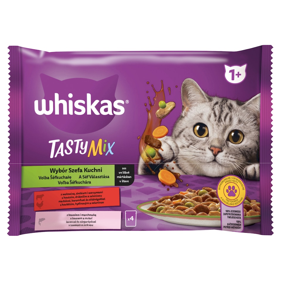 Whiskas Tasty Mix 1+ voľba šéfkuchára v šťave 4 x 85 g (340 g)