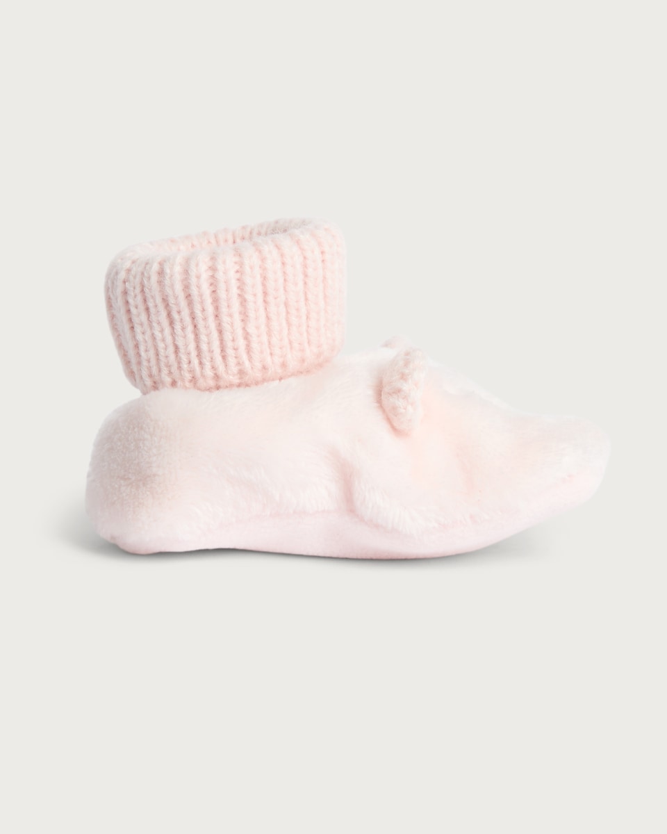 image 1 of F&F Baby Fleece Bear Face Ribbed Booties in Pink