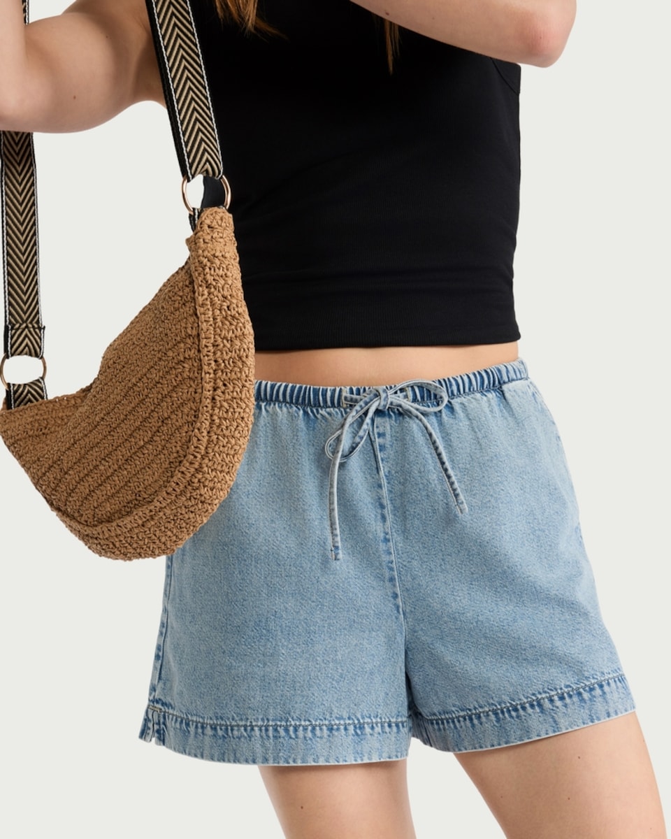 image 1 of F&F Cotton Rich Drawstring Shorts in Navy