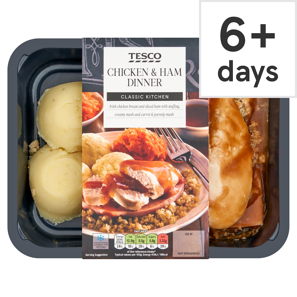 TESCO CLASSICS CHICKEN & HAM DINNER 500G
