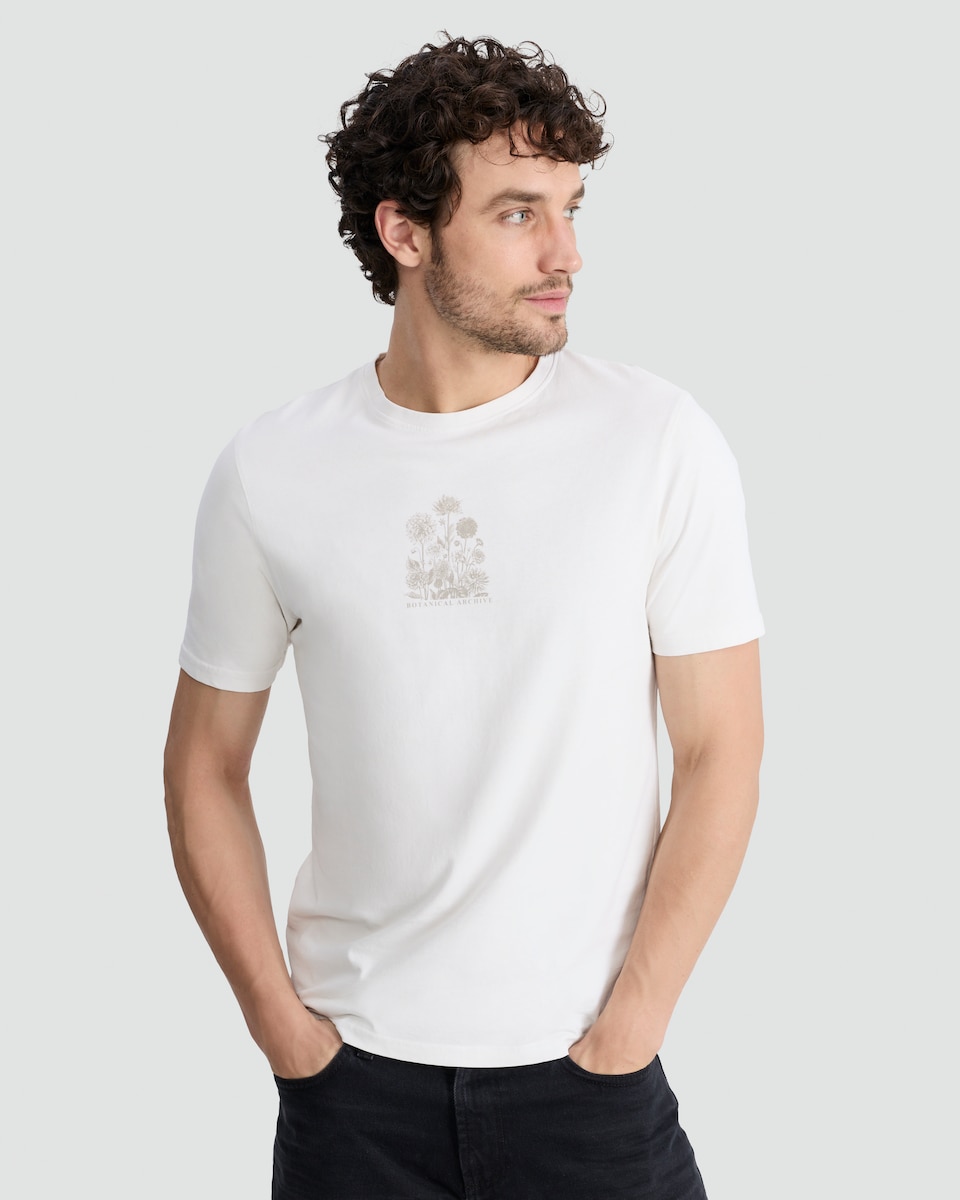 image 1 of F&F Pure Cotton Botanical Archive Print T-Shirt in White