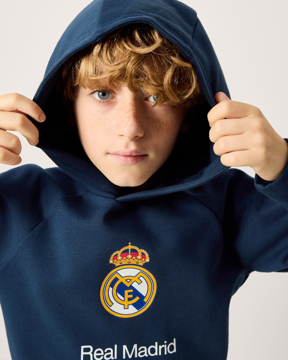 image 1 of Real Madrid Cotton Rich Hoodie in Navy