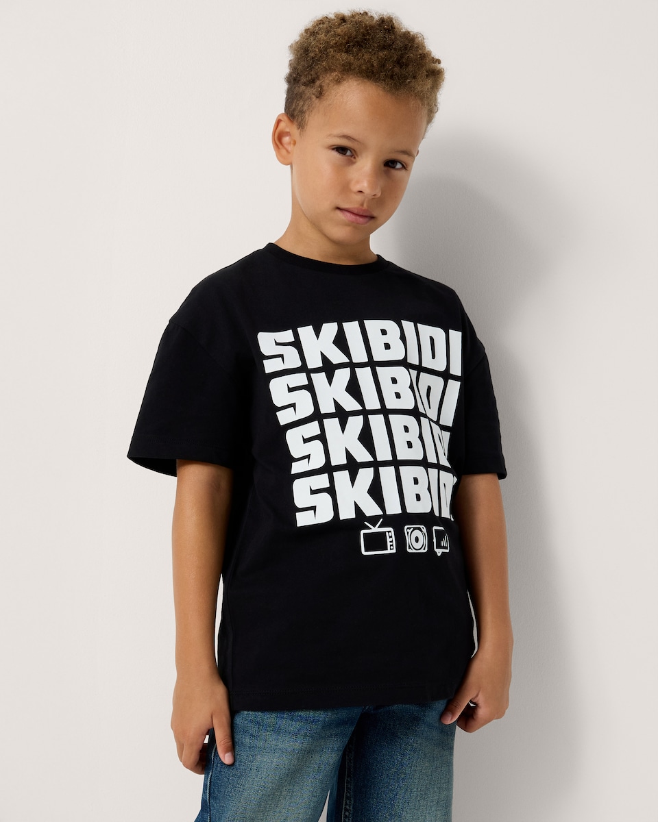 image 1 of F&F Boys Pure Cotton Slogan T-Shirt in Black