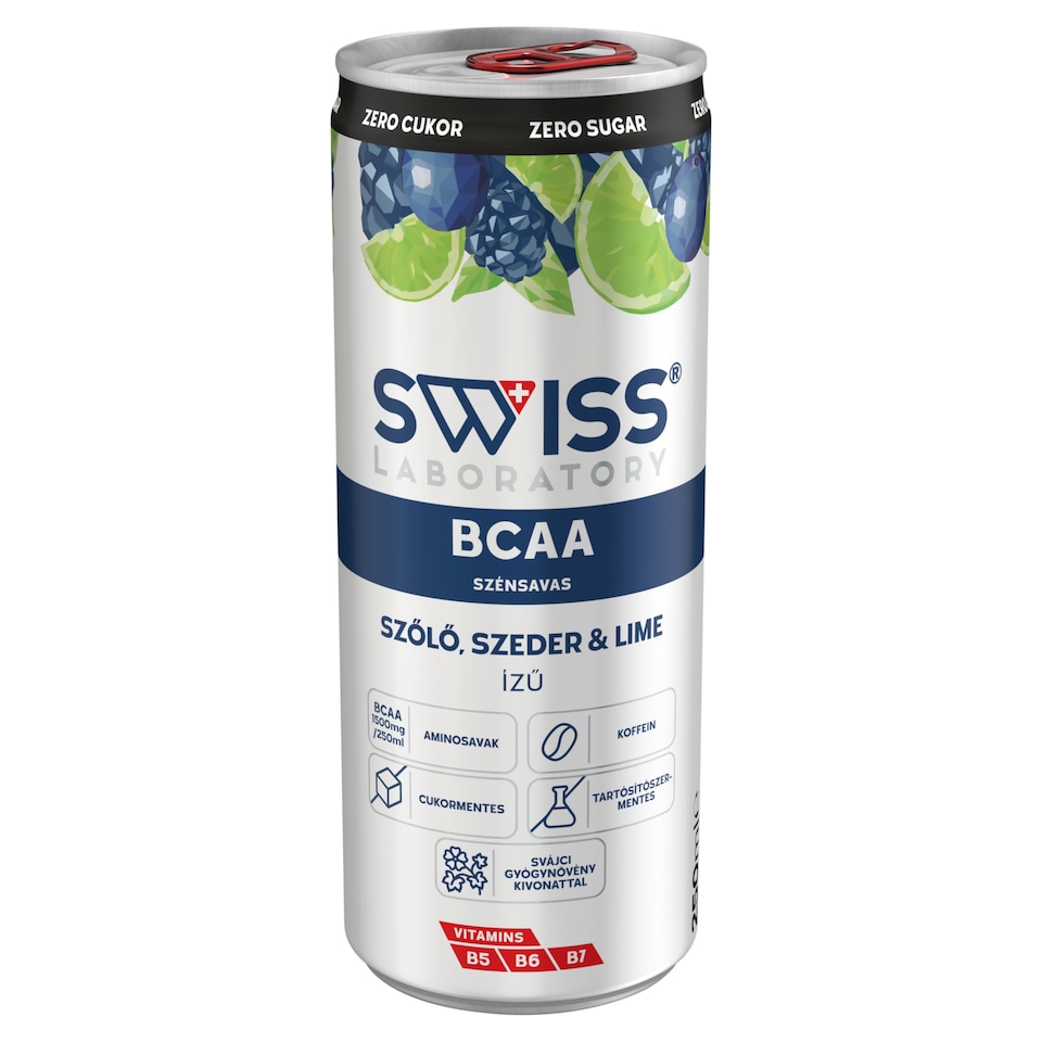 Swiss Laboratory Carbonated Alcohol-Free Grape, Blackberry & Lime Flavour BCAA Vitamin Drink 250 ml 