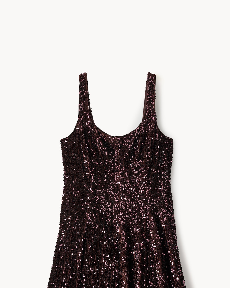 image 1 of F&F Velvet Sequin Square Neck Mini Dress in Burgundy