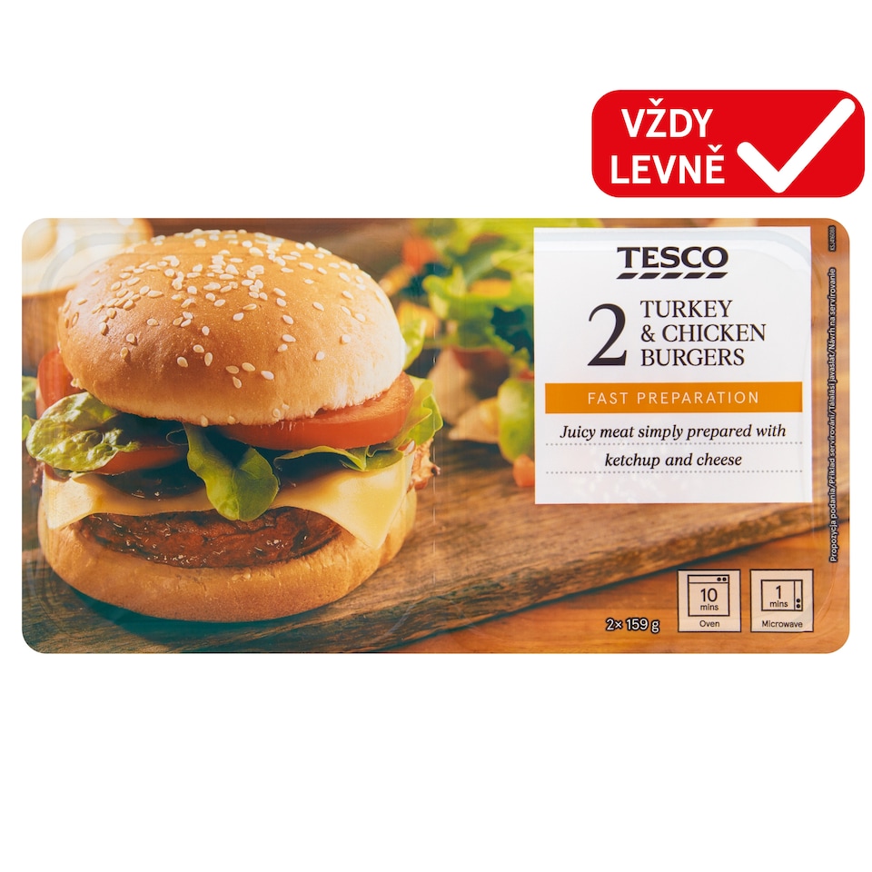 Tesco Turkey & Chicken Burgers 2 x 159g