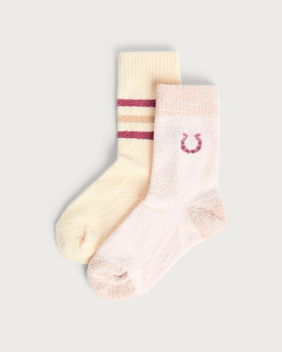 F&F Girls Textured Stripe and Horseshoe Cosy Socks in Multi