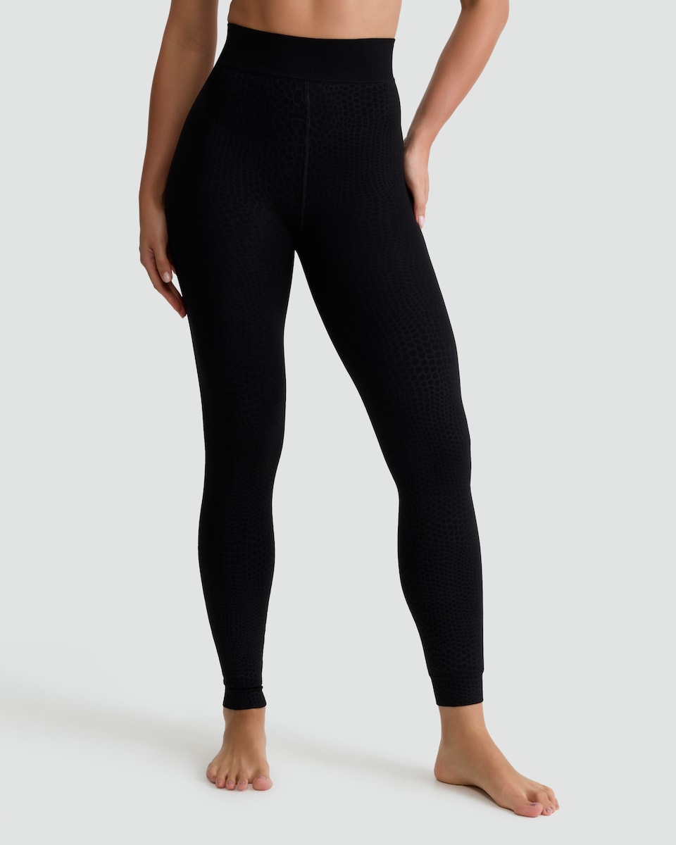 image 1 of F&F Textured Animal Print Thermal Footless Tights in Black