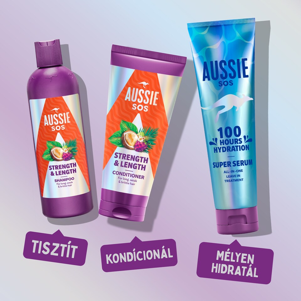 image 1 of Aussie SOS Strength & Length Shampoo 300ml for Long, Weak and Brittle Hair