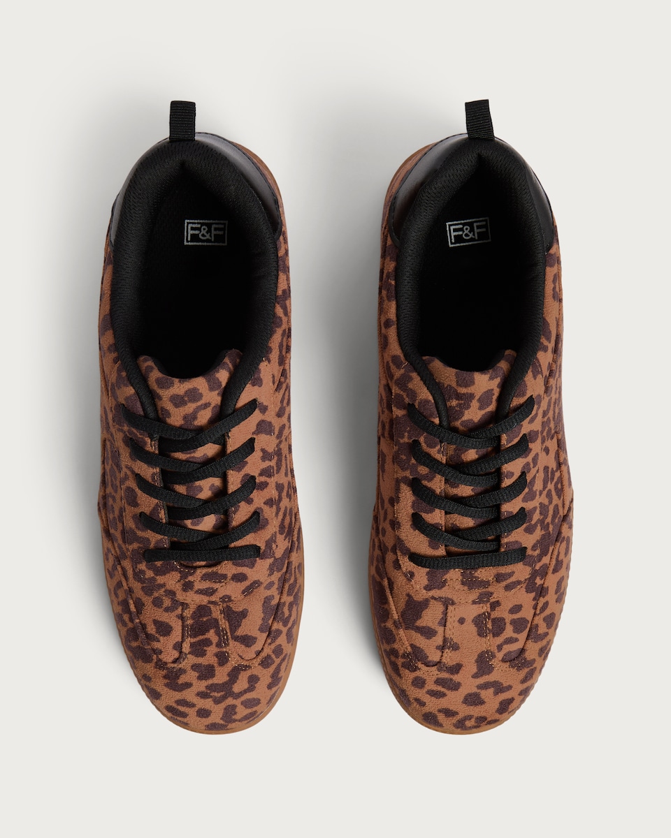 image 1 of F&F Leopard Print Lace Up Trainers in Multi