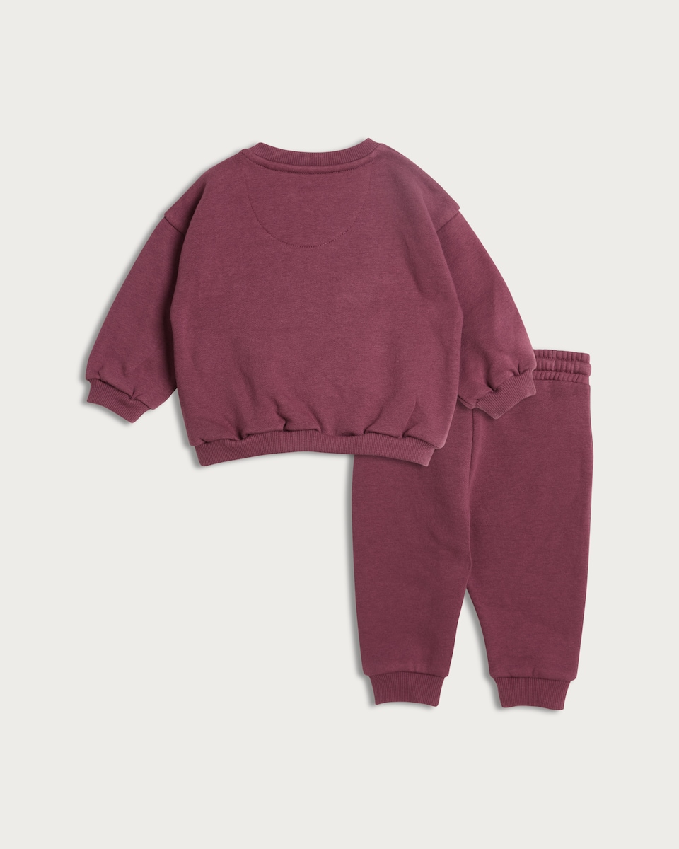 image 1 of F&F Baby 2-Piece Cotton Rich NYC Slogan Sweatshirt and Joggers Set in Burgundy