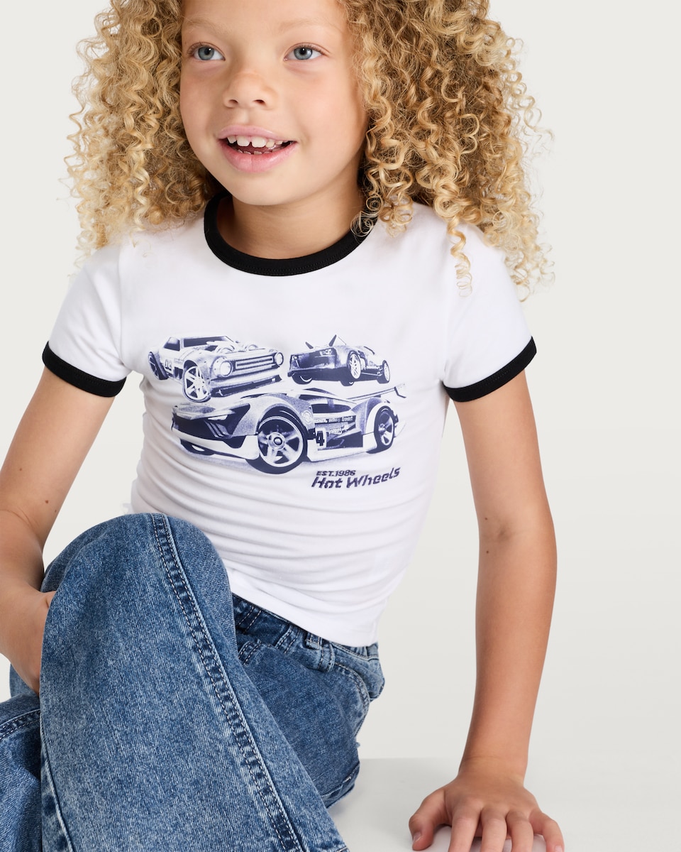 image 1 of Hot Wheels Cotton Rich Printed T-Shirt in White