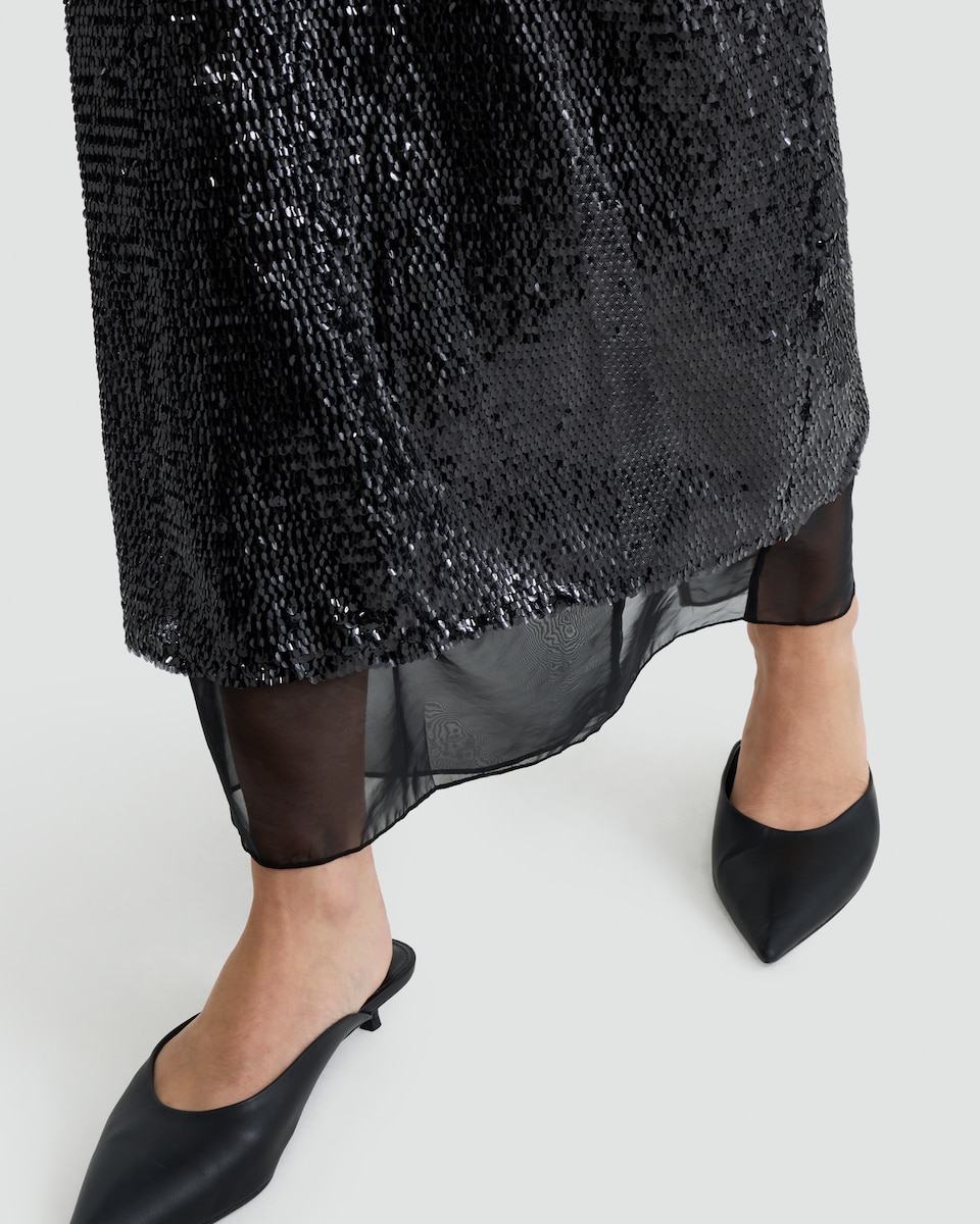 image 1 of The F&F Edit Organza Trim Sequin Embellished Co-ord Midi Skirt in Black