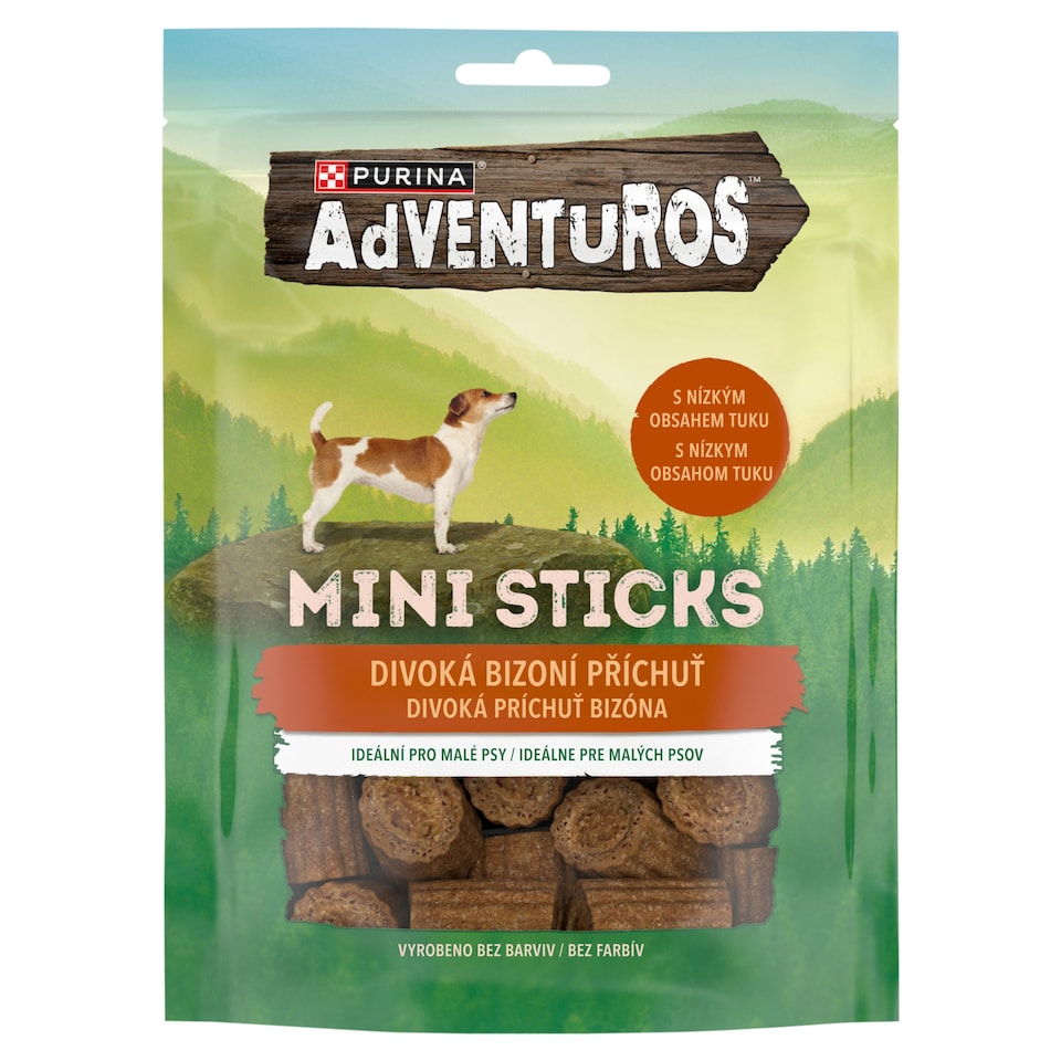 Adventuros Mini Sticks maškrty pre psov bizón 90 g