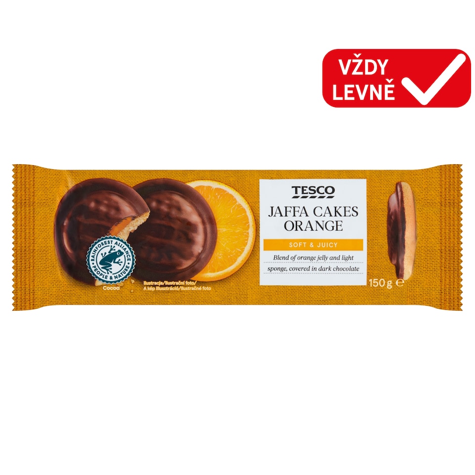 Tesco Jemné pečivo s pomerančovým želé polomáčené v hořké čokoládě 150g