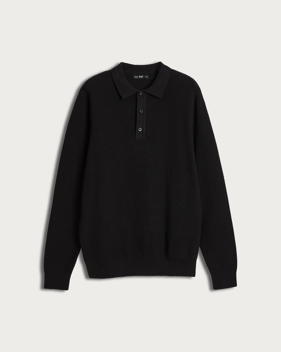 F&F Pure Cotton Knitted Polo Jumper in Black