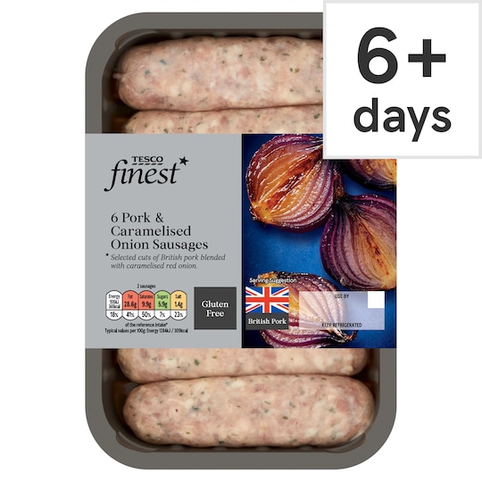 Tesco Finest 6 Pork & Caramelised Onion Sausages 400G Tesco Groceries