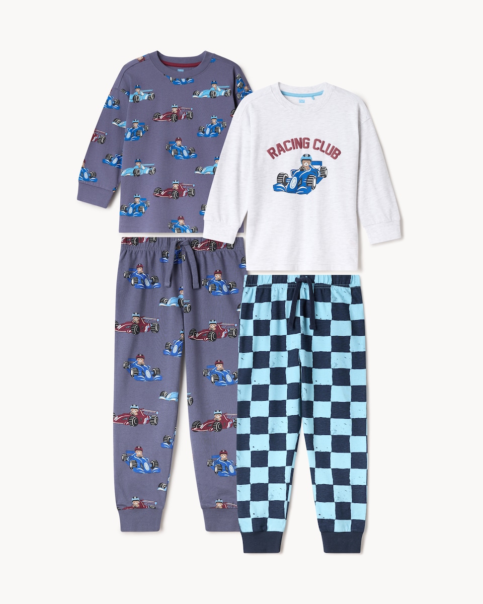 image 1 of F&F Boys 2-Pack Cotton Rich Racing Pyjama Sets in Multi