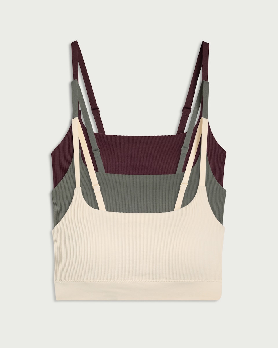 image 1 of F&F 3-Pack Seamfree Contour Crop Tops in Multi