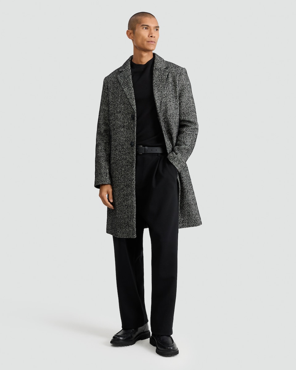 image 1 of F&F Herringbone Coat with Wool in Grey