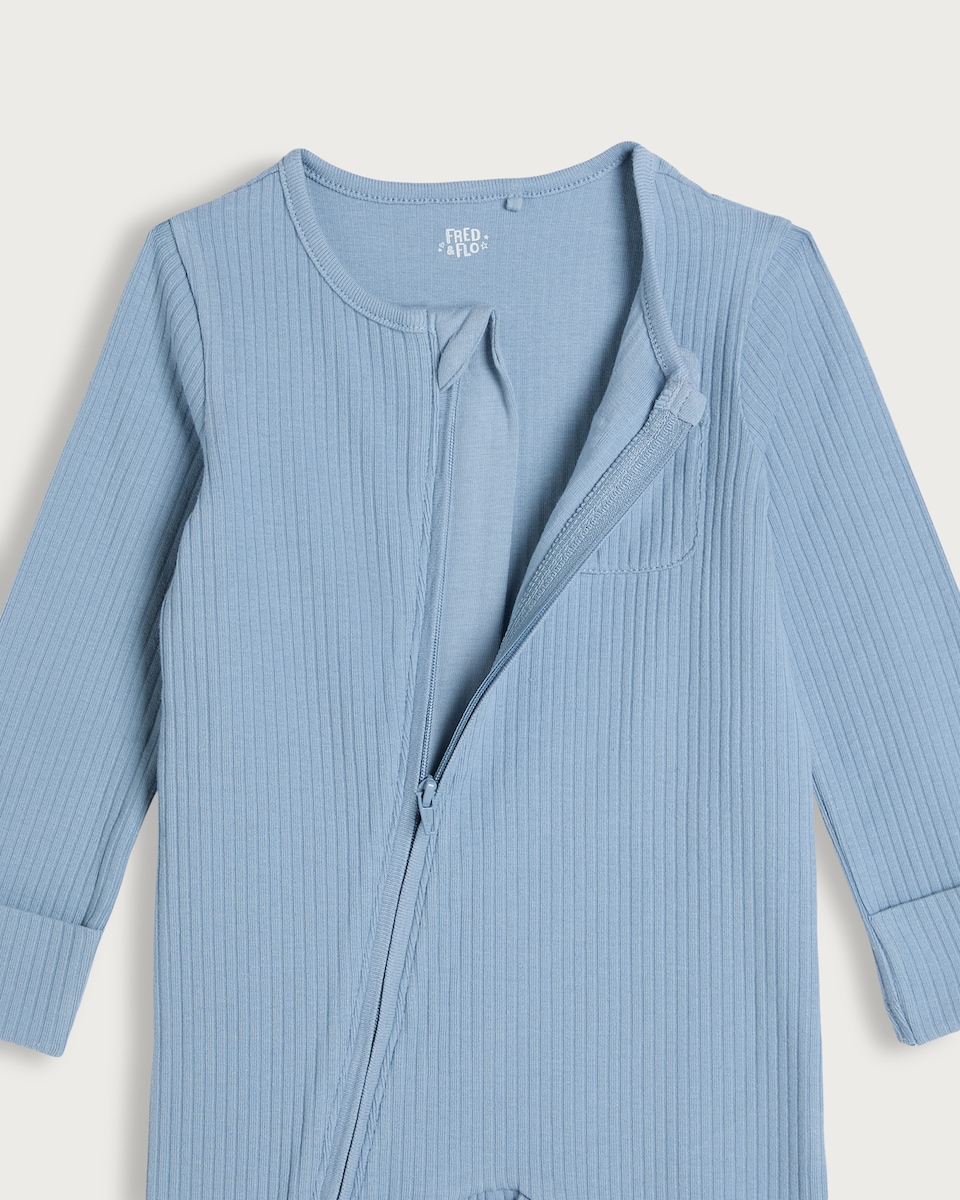 image 1 of F&F Baby 2-Pack Cotton Rich Ribbed Sleepsuits in Blue