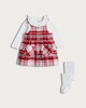 image 1 of F&F Baby 3-Piece Check Print Pinafore, Bodysuit and Tights Set in Red