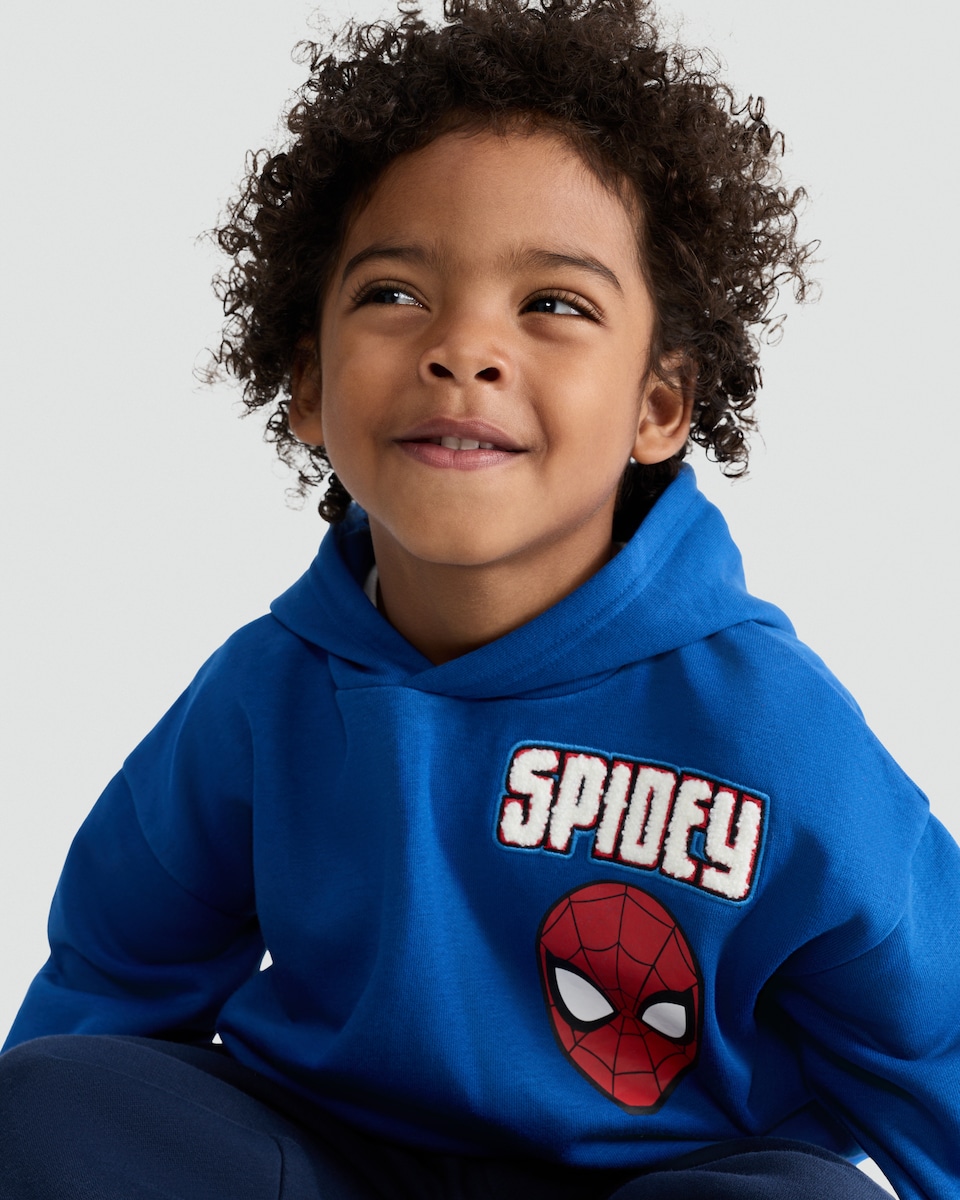 image 1 of Marvel Spider-Man Cotton Rich Hoodie in Navy