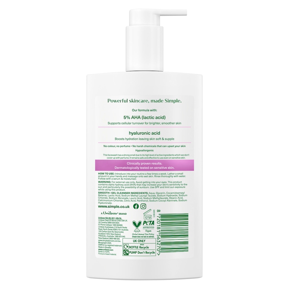 image 1 of Simple Smoothing Gel Face Cleanser for Nourished Skin 240ml