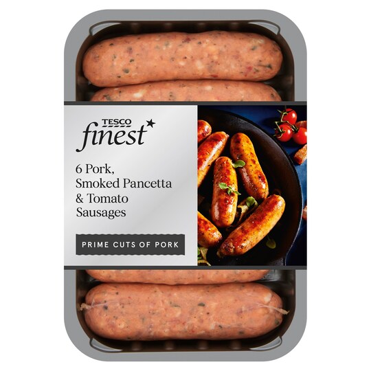 Tesco Finest 6 Pork, Smoked Pancetta & Tomato Sausages 400G Tesco