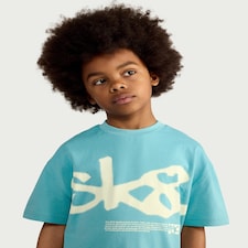 F&F Boys 2-Piece Cotton Rich Graffiti Oversized Fit T-Shirt and Shorts Set in Teal