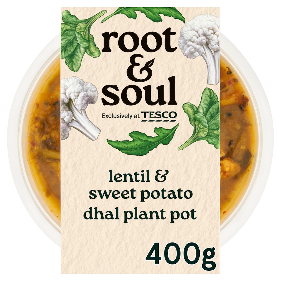 Root & Soul Lentil & sweet potato dhal plant pot with gunpowder roasted cauliflower 400g