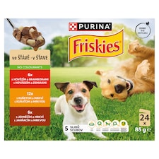 Friskies Adult kapsičky pre psov hovädzie, kura, jahňacie v šťave 24 x 85 g