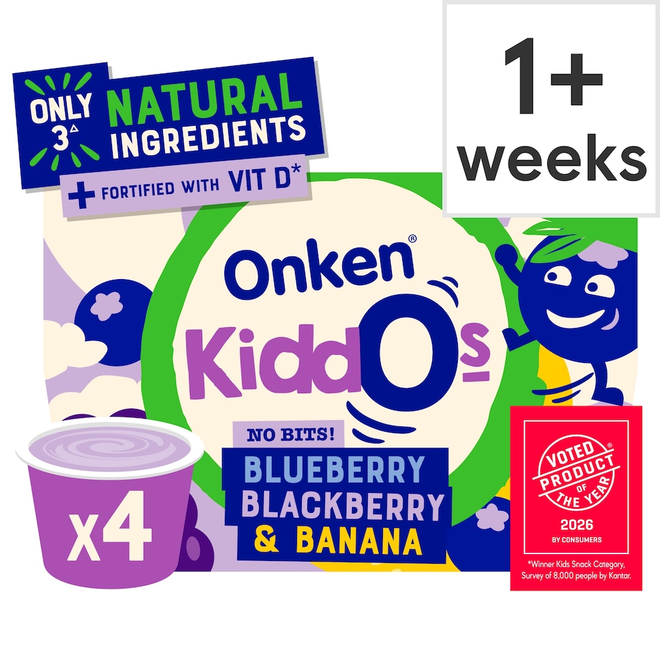 image 1 of Onken Kiddos Yogurt, Blueberry, Blackberry & Banana 4x90g