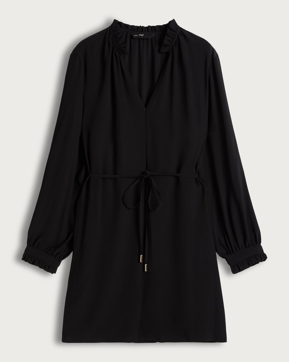 F&F Ruffle Trim Tie Waist Dress in Black
