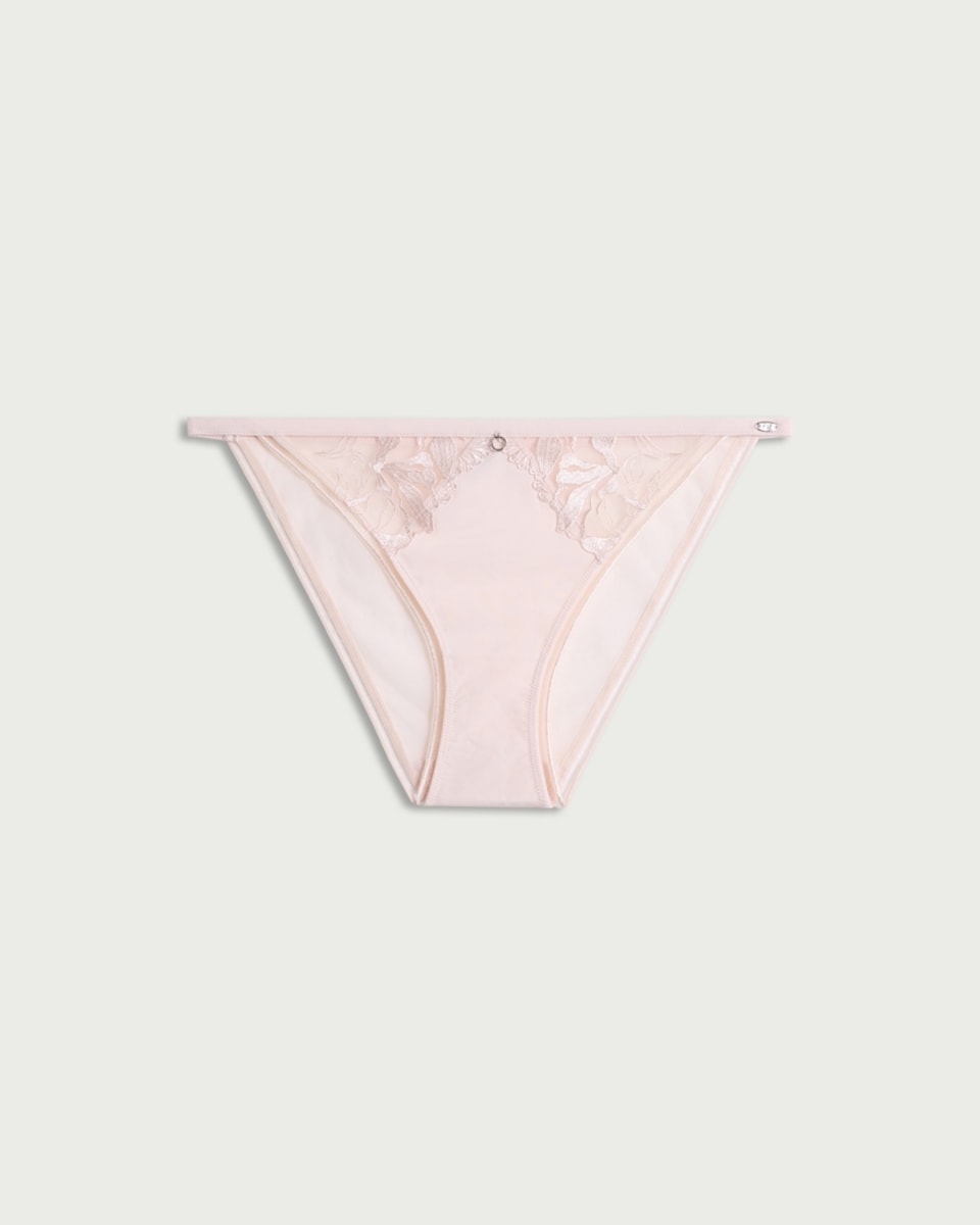 image 1 of F&F Embroidered Mesh Bikini Briefs in Pink
