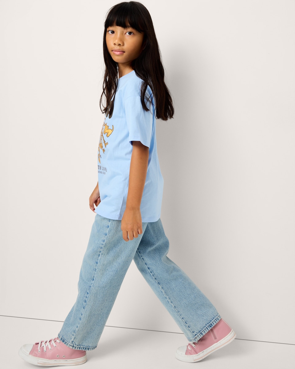 image 1 of F&F Girls Pure Cotton Boba T-Shirt in Blue