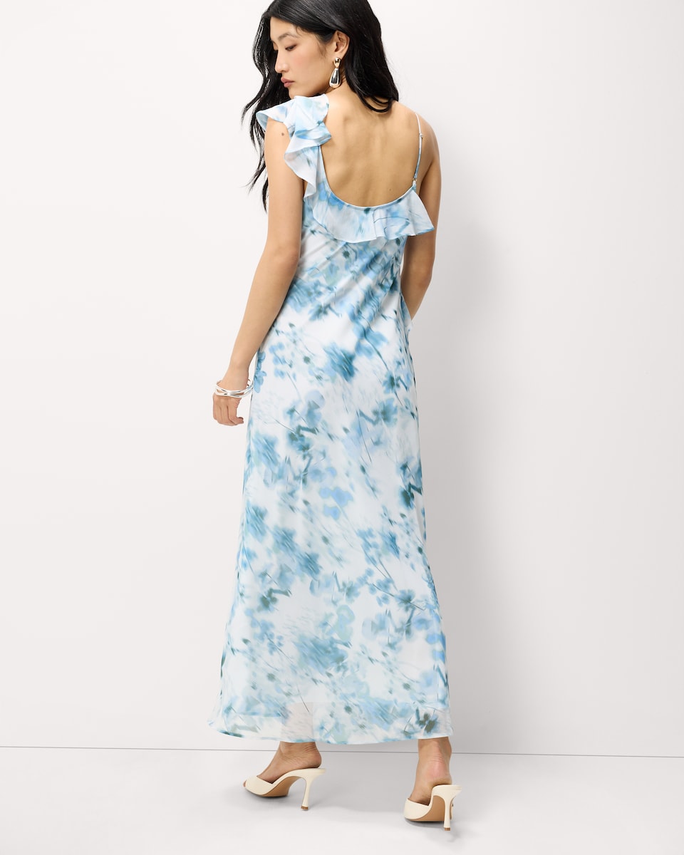 image 1 of F&F Floral Ruffle Sleeved Midi Dress in Multi Blue
