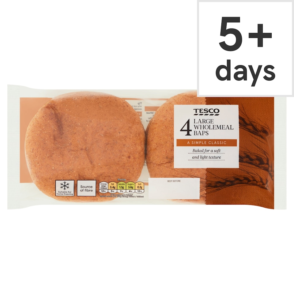 TESCO Large Wholemeal Baps 4 Pack