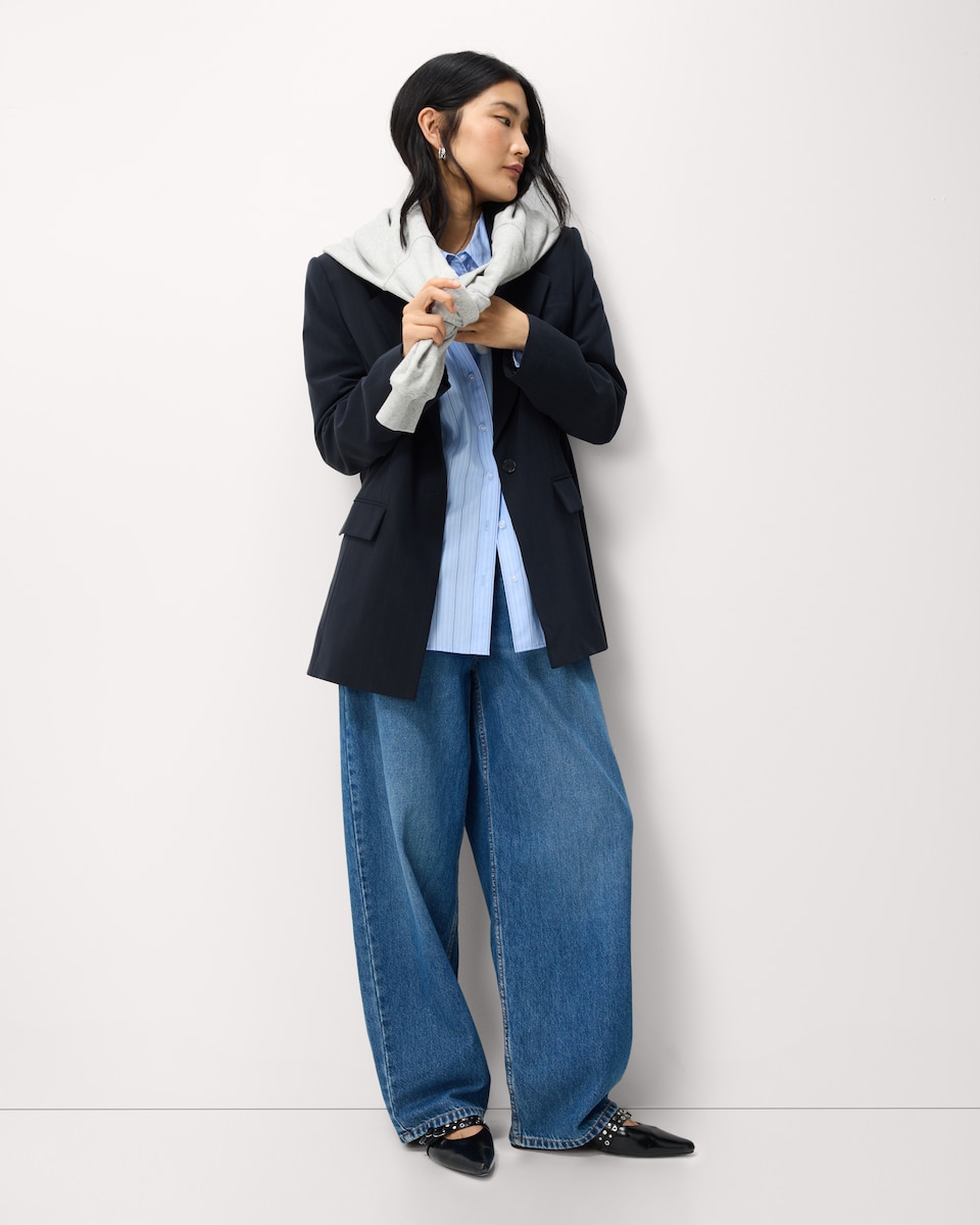 image 1 of F&F Pinstripe Co-ord Blazer in Navy