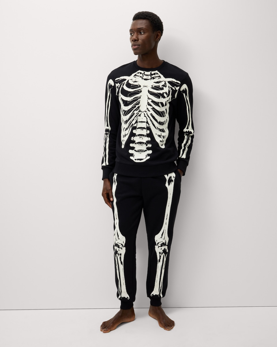 image 1 of F&F Cotton Rich Halloween Skeleton Joggers in Black