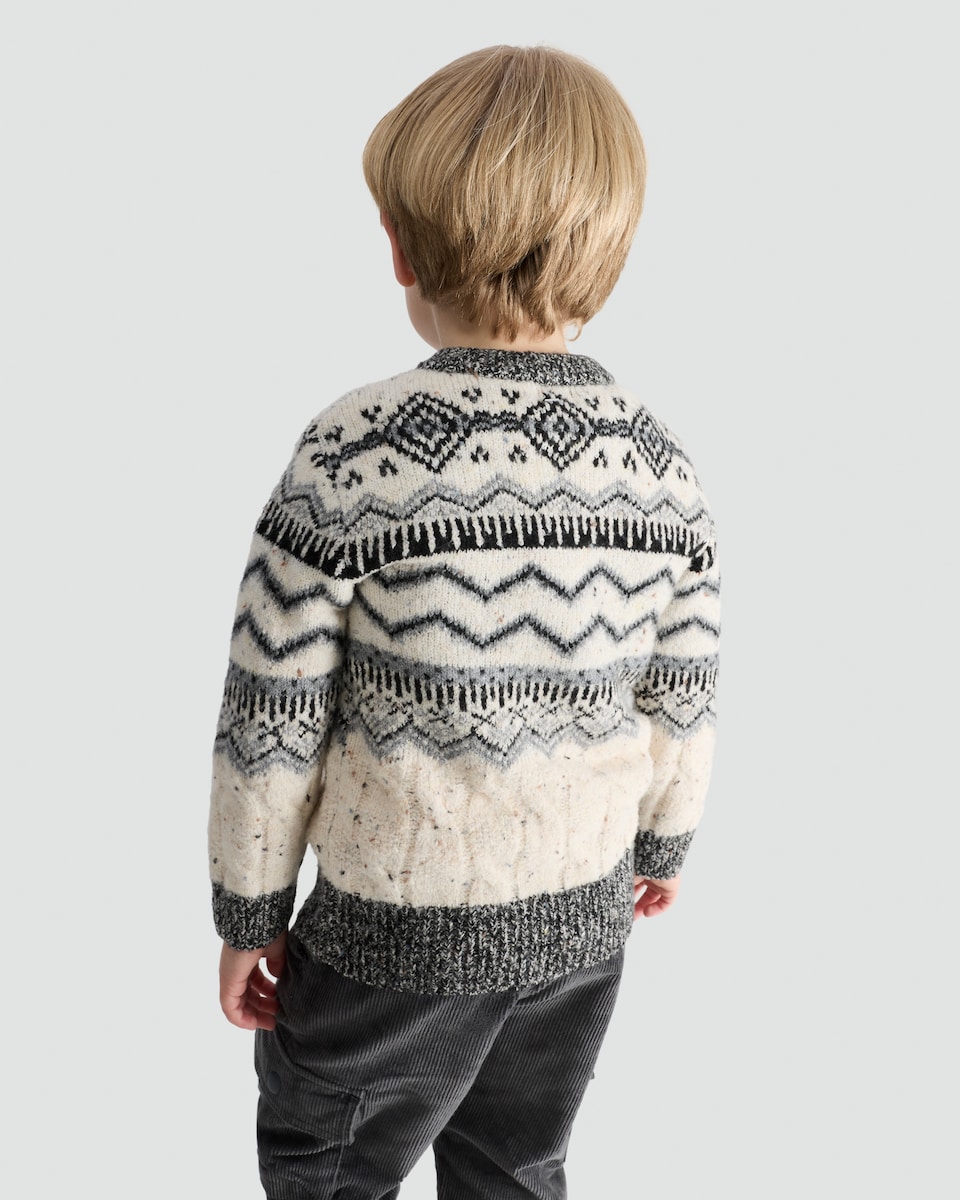 image 1 of F&F Boys Reindeer Fair Isle Print Jumper in Grey