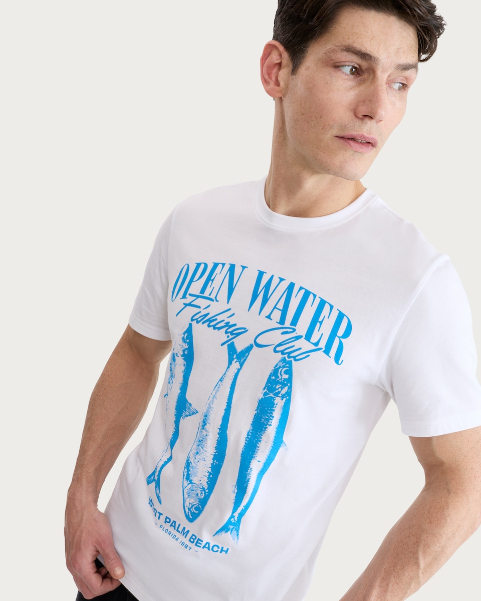 image 1 of F&F Pure Cotton Open Water Fishing Club T-Shirt in White
