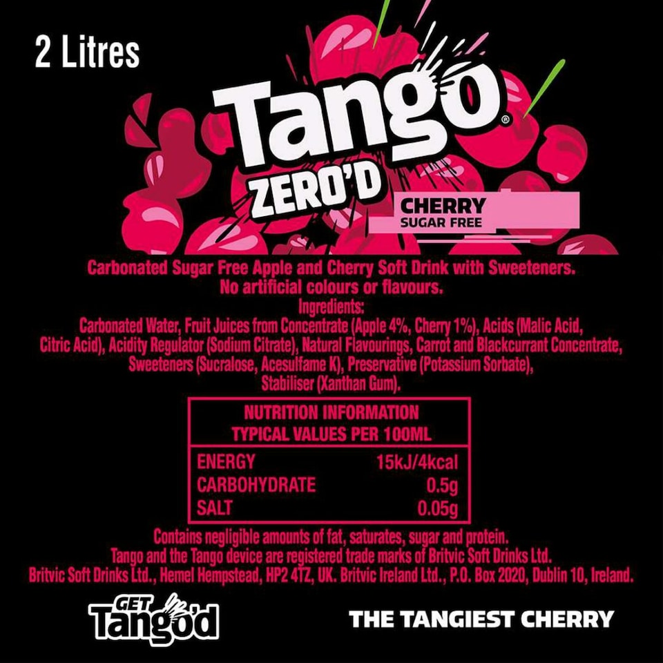 image 1 of Tango Cherry Sugar Free Soft Drink 2 Litre