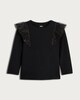 image 4 of F&F Girls Pure Cotton Ruffle Shoulder Long Sleeved Top in Black