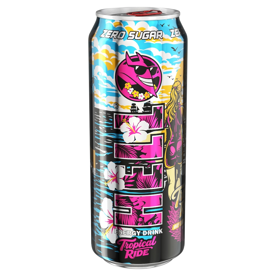 HELL Tropical Ride hibiszkusz- és mangosztánízű, koffeintartalmú, szénsavas energiaital 500 ml  1. kép