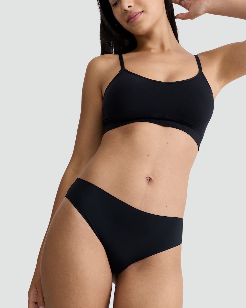 image 1 of F&F 3-Pack No VPL High Leg Bikini Briefs in Black